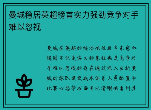 曼城稳居英超榜首实力强劲竞争对手难以忽视